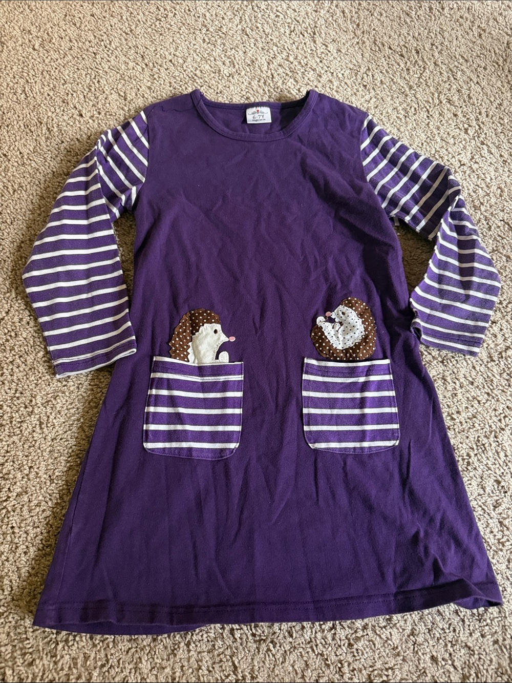 Purple Striped Hedgehog Pocket Dress